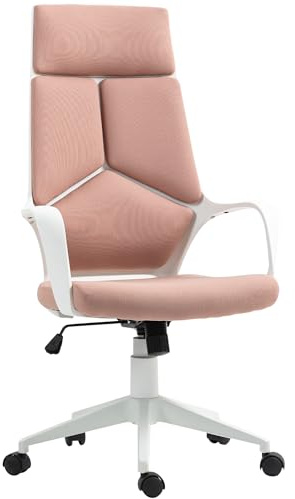 HOMCOM Sedia da Ufficio con Funzione Dondolo 63x63x117-127 cm Rosa | Poltrona Presidenziale in Tessuto, Altezza Regolabile, Seduta Girevole
