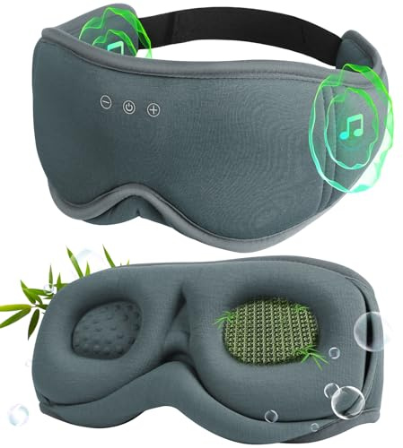 LC-dolida Schlafmaske mit Kopfhörern Bluetooth Schlafkopfhörer, 3D Augenmaske mit Weicher Bambus Baumwolle für Frauen Herren, Augenabdeckung zum Schlafen Seitenschläfer mit Mikrofon