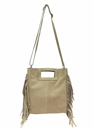 Borsa con manici in pelle scamosciata con frange shopper in camoscio made in Italy pelle grezza borsa a tracolla in due varianti, 26x22x4 cm