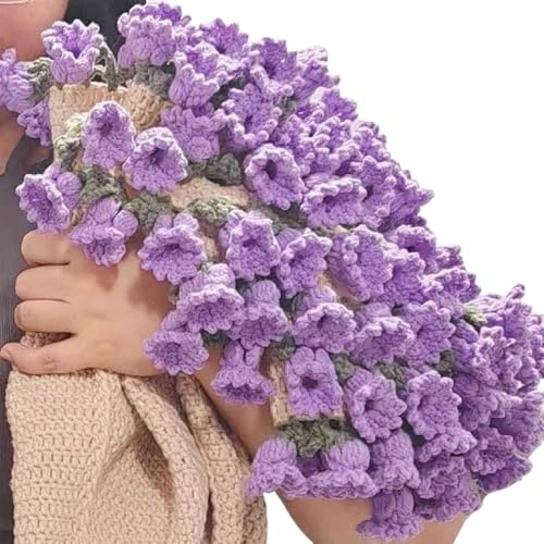 Manta de ganchillo con diseño de ramo de flores, suave, ligera, con tonos pastel para regalo de cumpleaños, día de la madre, 43 x 43 pulgadas, suave y ligera