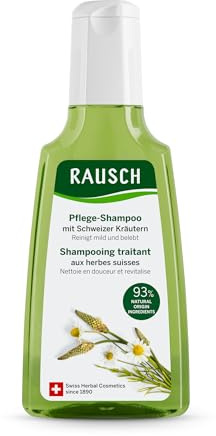 RAUSCH Pflege-Shampoo mit Schweizer Kräutern 200ml für normales Haar | Reinigt mild & bewahrt Feuchtigkeit für die tägliche Anwendung, vegan & silikonfrei, mit Kamillenblüten, Schweiz