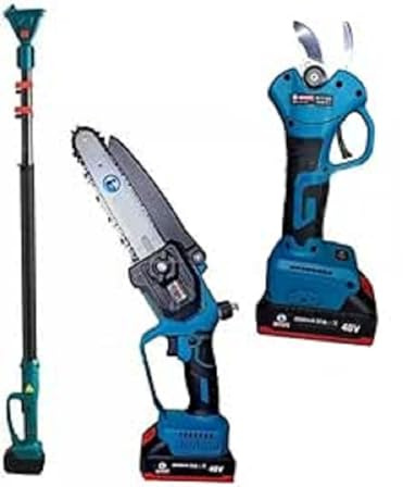 Kit Potatura Mini Motosega con oliatore Forbice Cesoia a Batteria con Asta Telescopica 200cm