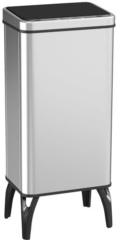 HOMCOM Cubo de Basura Cocina Automático 50 L, Papelera de Cocina de Acero Inoxidable con Sensor Infrarrojo, Cierre Suave, Patas, Anillo de Retención, Antihuellas, para Oficina, Hogar, Plata