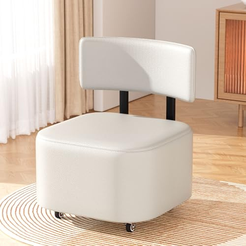 Wefrib Rollhocker mit Rückenlehne, niedriger Rollhocker mit PU-Leder, Rollhockerstuhl, Rollsitze für Zuhause, Büro, Garage, Geschäft, Bibliothek (Grau)