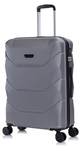 Rocklands® Medium Suitcase Hard Shell Thick ABS with TSA Combination Lock, 4 Dual Spinner Wheels, Lightweight Luggage Durable Travel Trolley Case (Grey, Medium 24 Inch)