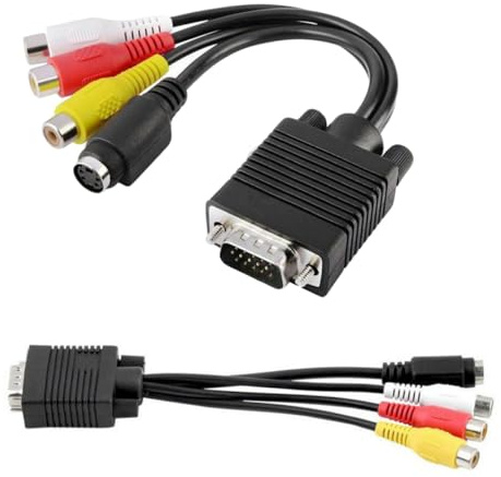 COHEALI Câble Adaptateur Vga vers S-Video Sortie TV 3 Lignes Audio pour Ordinateur Portable et Télévision, Noir, PVC Cuivre, Connecteurs 15 et Mini Din 4