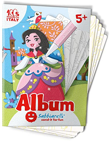 Sabbiarelli – Album Die Prinzessinnen | Klebebögen für Sand Art | Enthält 5 Klebemotive A5 | 100% Made in Italy | Kreativer Bastelspaß | Kinder 5-12 Jahre | FARBSAND NICHT ENTHALTEN