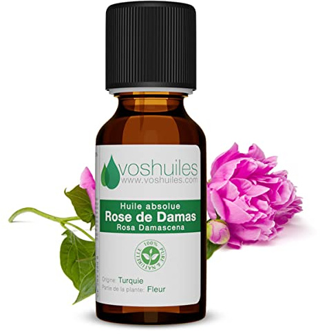 VOSHUILES - Huile Essentielle Rose de Damas 5ml - Huile Absolue de Rose de Damas Pure et Naturelle pour Diffuseur- Massage- Aromathérapie- Soins de la Peau