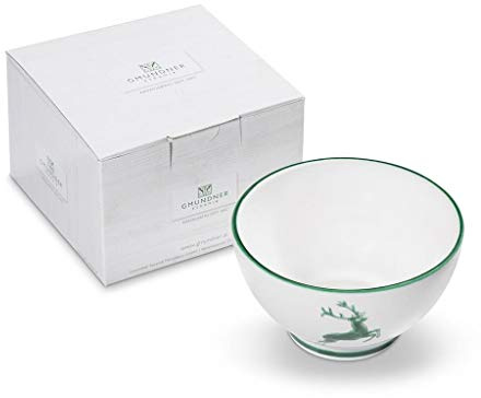 GMUNDNER KERAMIK Cereal Bowl Large Capacity 0.4 Litres Green Deer Crockery Handmade in Austria