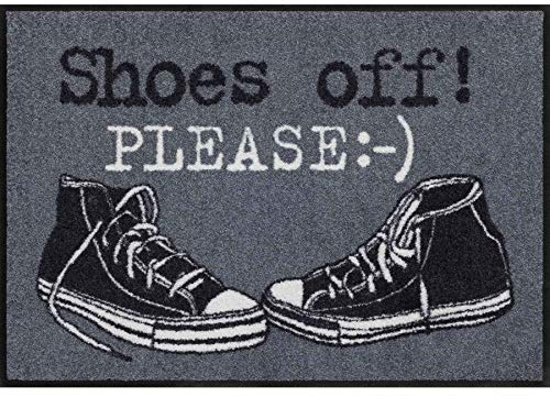 Salonloewe Fußmatte waschbar Shoes Off Please 50 x 75 cm Schmutzfangmatte Eingangs-Matte außen und innen Schuhe-aus Fussabtreter