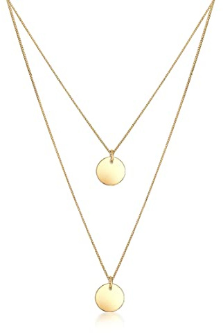 Elli Halskette Damen 2-lagig Plättchen Anhänger Trend in 925 Sterling Silber
