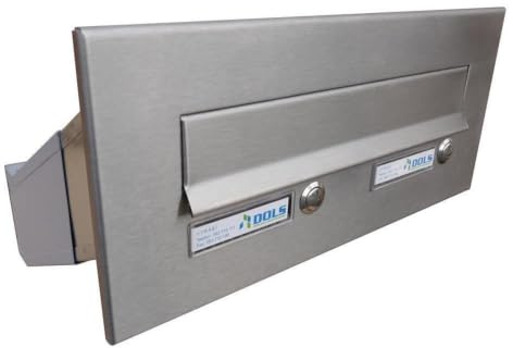 Edelstahl Mauerdurchwurf Briefkasten mit 2 Tastern - T: 23-38 cm - D-041