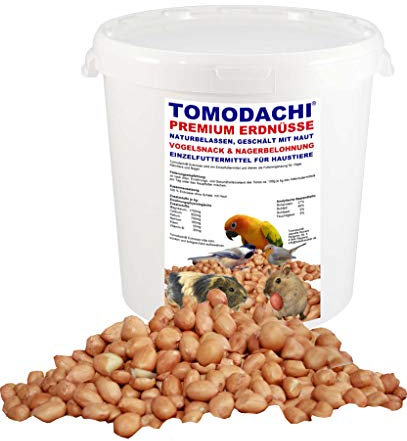 Erdnüsse, Nagersnack, geschälte Erdnüsse mit Haut, Naturprodukt ohne Chemie, Nagerbelohnung und beliebtes Nagerfutter, Tomodachi Premium Erdnüsse 2kg Eimer