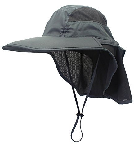 gg st Sonnenhut Herren Damen UPF 50+ Outdoor UV Summer Cap mit Nackenschutz Hiking Fischerhut Strand Faltbar Safari Buschhüte Mesh Hat, Dunkelgrau