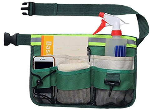 QCWN Werkzeuggürtel, Werkzeugtasche mit 7 Taschen, reflektierenden Streifen, für Gartenarbeit, Bauarbeiter, Mechaniker, Herren, Damen - 34 x 23 cm, Grün