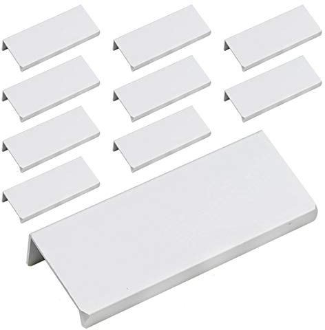 LC LICTOP 3.15 Inch Silver Finger Pulls for Cabinet 10Pcs, 2.52 Inch Hole Spacing, Aluminum Alloy Edge Pulls Furniture Handle, Back Mount Concealed Handles for Cupboard, Drawer, Dresser, Wardrobe
