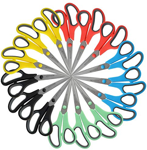 Westcott 8 Straight Stainless Steel Soft Handle Scissors, Assorted Colors, Pack of 15