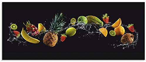 ARTland Wanddeko Glasbilder Wandbild Glas Bild einteilig 125x50 cm Querformat Küchenbilder Obst Früchte Kiwi Erdbeere Orange Schwarz U1TG