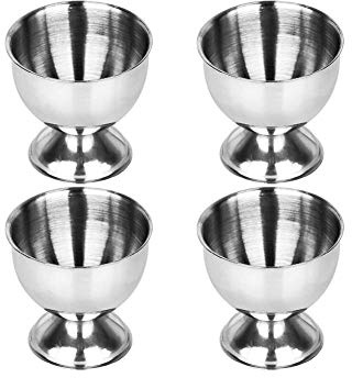 REOVE Egg Cups Set Stainless Steel Soft Boiled Egg Cups Holder Stand Egg Cup Tray Include 4 Eggs Kitchen (Silver)