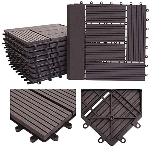 Mendler Carreau de Sol WPC Rhône + Bordure 30x30cm = 1m² Premium - Anthracite, échelonné
