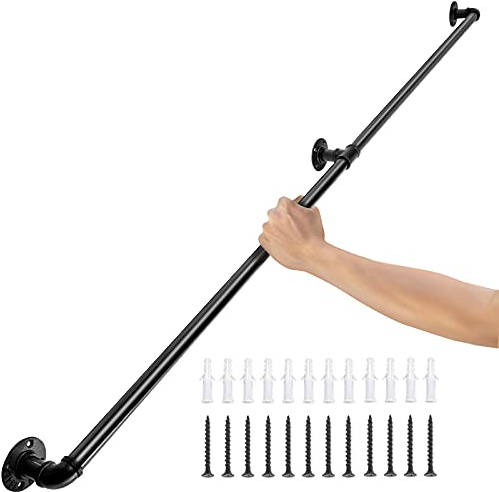 VEVOR Pasamanos Escalera 180 cm Acero al Carbono Acabado Mate Carga 200 kg Estilo Industrial Ø32 mm Montaje en Pared Kit Completo Negro para Interior y Exterior (TZBGSLTFSGYG6G9AA)
