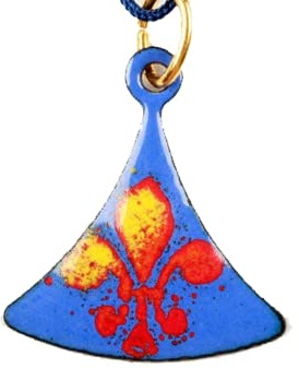 Pendentif fleur de lys bleu roi sur triangle émail sur cuivre
