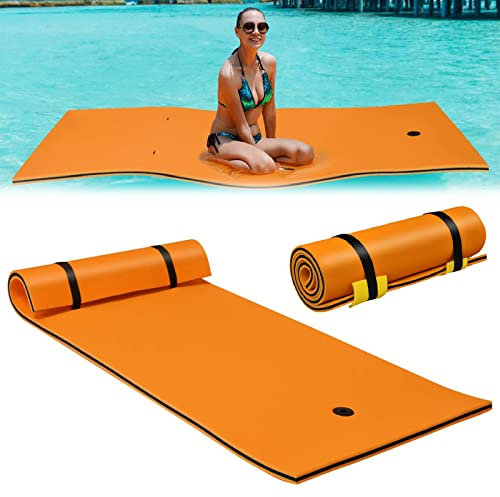 COSTWAY Tapis Flottant en Mousse XPE Capacité Portante 100 KG, Matelas Flottant avec Oreiller Enroulé avec Attache Élastique de 1,52M, pour Mer Piscine Lac, 220 x 90 CM (Orange)