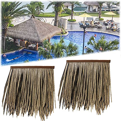 Lqdpdd Hawaii Toit de Chaume Bardeau Palmier Bambou, Matériau PE, Ignifuge Et Plus Sûr, pour Tiki Bar Jardin Parasol de Plage (Taille: 2Pcs, Couleur: Vieille Paille)