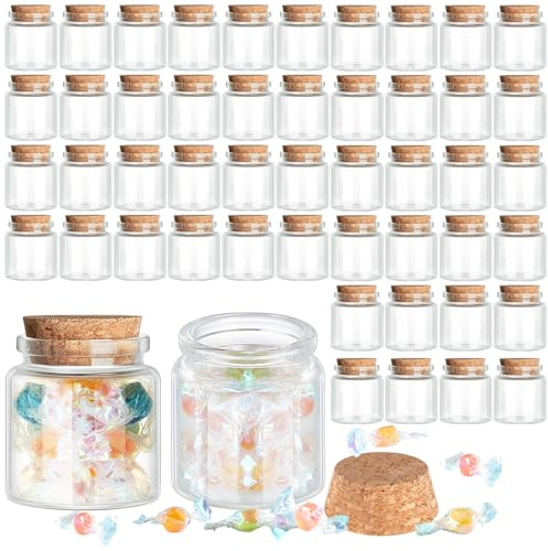 Patelai 24 Pcs Small Glass Jars with Cork Lids, Mini Potion Bottles Bulk Tiny Wishing Vial Spell Jars for DIY Art Crafts Gift Mother's Day Graduation Wedding Birthday Party Favors (50 ml)