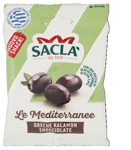 Saclà, Olive Greche Kalamon Denocciolate, Snack Salato, Ideali On-The-GO in Ogni Momento della Giornata, Monoporzione da 40g, Confezione da 12 Pezzi