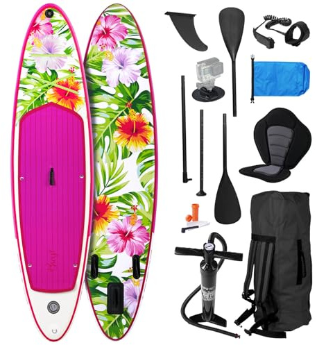 BRAST SUP Board Lady | Aufblasbares Stand up Paddle Set für Frauen | 300cm viele Modelle | inkl. Sonderzubehör | 2in1 Paddel Kajak-Sitz Action-Cam-Halterung Fußschlaufe Pumpe Rucksack | Eden