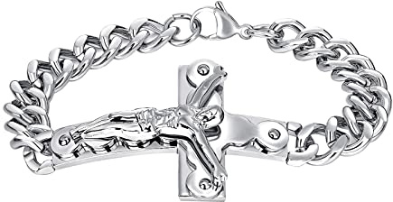 Cupimatch Armband, klassisches Jesus-Kreuz-Armband aus Edelstahl für Männer