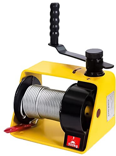 SATUREY 250Kg Winches Manuales, Cuerda De Acero Y Gancho De Gusanos, Cabrestante De Mano para El Remolque Marino para Botes para Automóviles,Amarillo