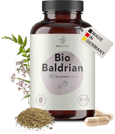 BIONUTRA® Bio Baldrian Kapseln hochdosiert, 1400 mg Tagesdosis, rückstandskontrolliert, deutsche Herstellung, vegan, laktose- & glutenfrei, ohne Zusätze, aus Bio Baldrianwurzel, 180 Stück x 700 mg