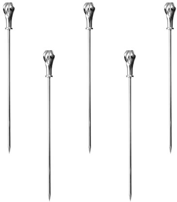 sourcing map Inoxidable Acero Cóctel Palillos, 5uds 4.41 Metal Cóctel Dientes Palillos Martini Palillos Reutilizables Lágrima Cóctel Brochetas para Bebidas Aperitivo Frutas (Plateado)
