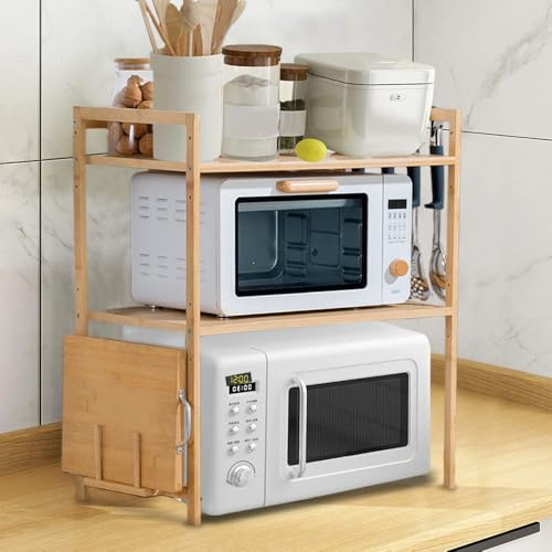 MAYMAR Mikrowellen Regal, Erweiterbares Mikrowellenständer, Gewürzregale, Mikrowellenhalter Organizer Küchenregal Stehend, Arbeitsplatte Küche. (A-52 * 37 * 65cm/Holz)