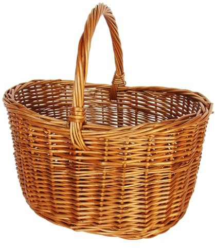 Capra Group Cesto in vimini intero per la raccolta funghi e frutti, interamente realizzato a mano, robusto e di origine europea, 30x22xh18 cm