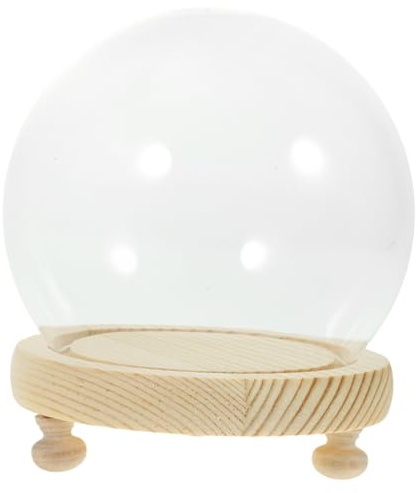 HOMSFOU Cúpula De Cristal Escaparate De Exhibición De Vidrio Globo De Cristal con Base De Madera Artesanía DIY Recuerdo Globo Vitrina para Navidad Decoración De Centro De