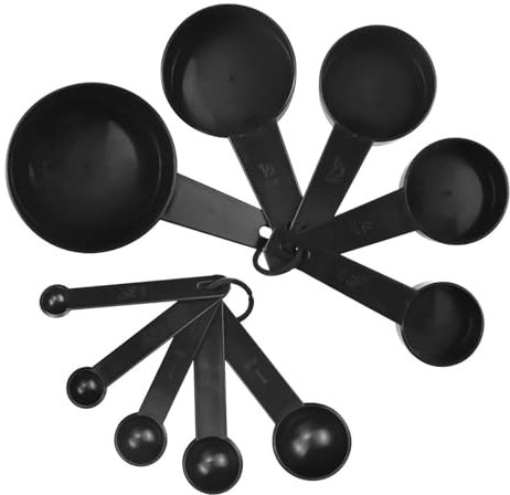 10 in 1 Messlöffel und Tassen Set, Kunststoff Measuring Cups Küche Messbecher,für Backmessen Trockenrationen und Flüssigkeit Schwarz Gutes Küchenwerkzeug