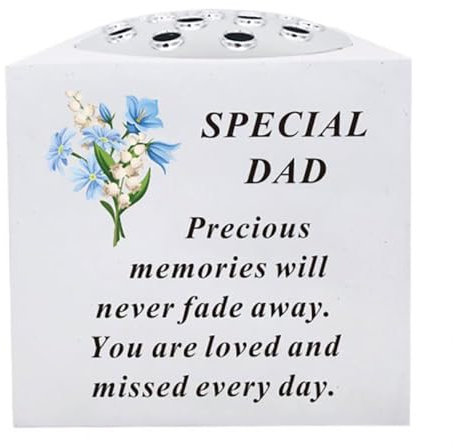 YöL Dad Grave Side Vase Floral Resin Rose Bowl With Chrome Lid Fresh Artificial Flowers Funeral Decoration Gravestone