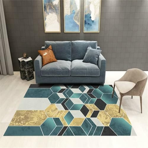 Kunsen 160X230CM Kinderzimmer Teppich Rund Abstrakte, einfache, geometrische Mode, niedriger Flor, rutschfest, waschbar, Gelb Teppich Läufer rutschfest Grün Flickenteppich Teppich Für Die Küche