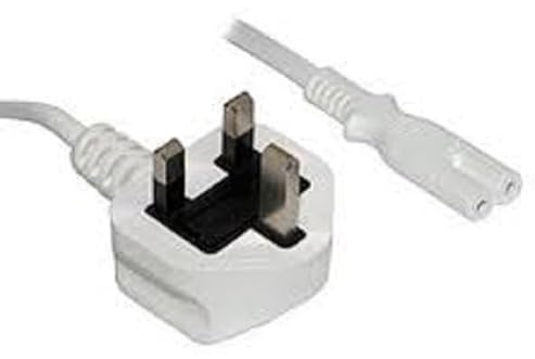 3 Metre UK Cord to IEC C7 Fig 8 Mains Power Lead Fig Figure 8 Cable Kettle Lead for Printer, Laptop Charger, Smart LED LCD TV Monitor - White