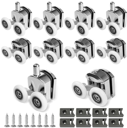 8 Pcs Shower Door Rollers 23mm Curved Wheels With Anti-Collision Block and Screws - Zinc Alloy Replacement for Curved Bathroom Glass Doors
