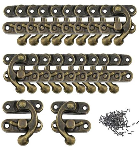 NIYATA 20 stycken antika beslag hänglås, dekorativ hasp, lås för trälåda, antikbronshare, lämplig för små trälådor, smyckeslådor, vinlådor, 32 mm x 27 mm (brons)