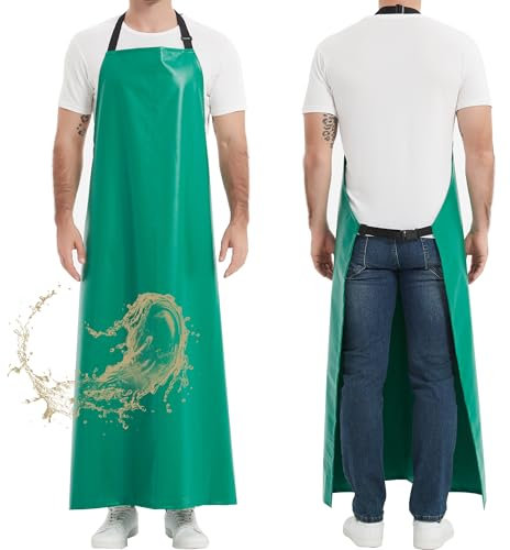 Grembiule in Gomma Spessa, 130 x 90 cm, Regolabile, Resistente a Olio e Sostanze Chimiche, Grembiule da Lavoro Extra Lungo Impermeabile per Lavare Piatti, Giardinaggio, Lavori Di Laboratorio, Verde