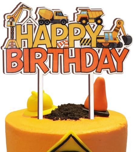 CORNER LACE Construction happy birthday cake Cover chariot d'ingénierie porte - gâteau, camion excavateur chariot élévateur thème fête d'anniversaire décoration fournitures