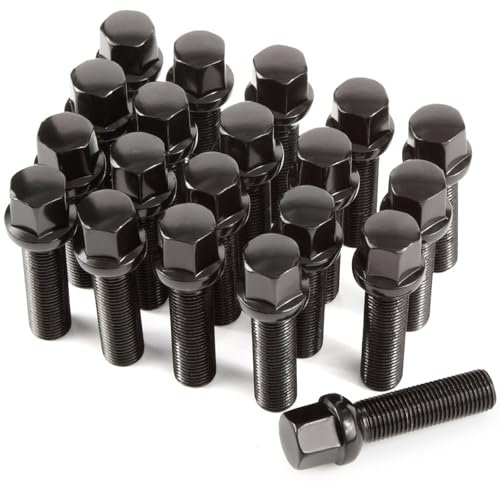 GAsupply 20pcs Ball Seat Alloy Wheel Bolts Extended Lug Bolts for Wheel Spacer | M14x1.5, 45mm Thread, 17mm Hex | Aftermarket Replacement Bolt Kit for Most Audi Volkswagen (Black)