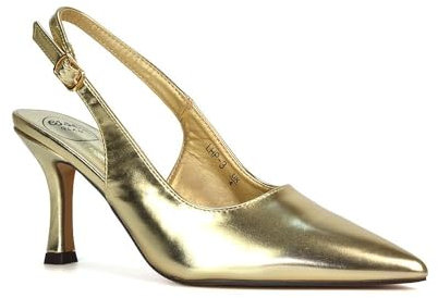Women's Court Shoes Slingback Ladies Spointed Toe Evening Party Classic Stiletto High Heel Gold Metallic Closed Toe Pumps Size 7