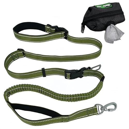 Arzyolahto -Guinzaglio tattico per cani con cintura di sicurezza per auto per cani di taglia media e grande, guinzaglio elastico resistente e regolabile da 5 a 8 piedi che assorbe gli urti per tra
