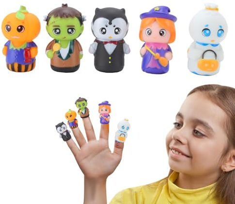 Whrcy Marionetas de dedo de Halloween, Marionetas de dedo lindas | Conjunto de marionetas de dedo lindas de dibujos animados para niños,Maravilloso juguete interactivo de marionetas, 5 marionetas para